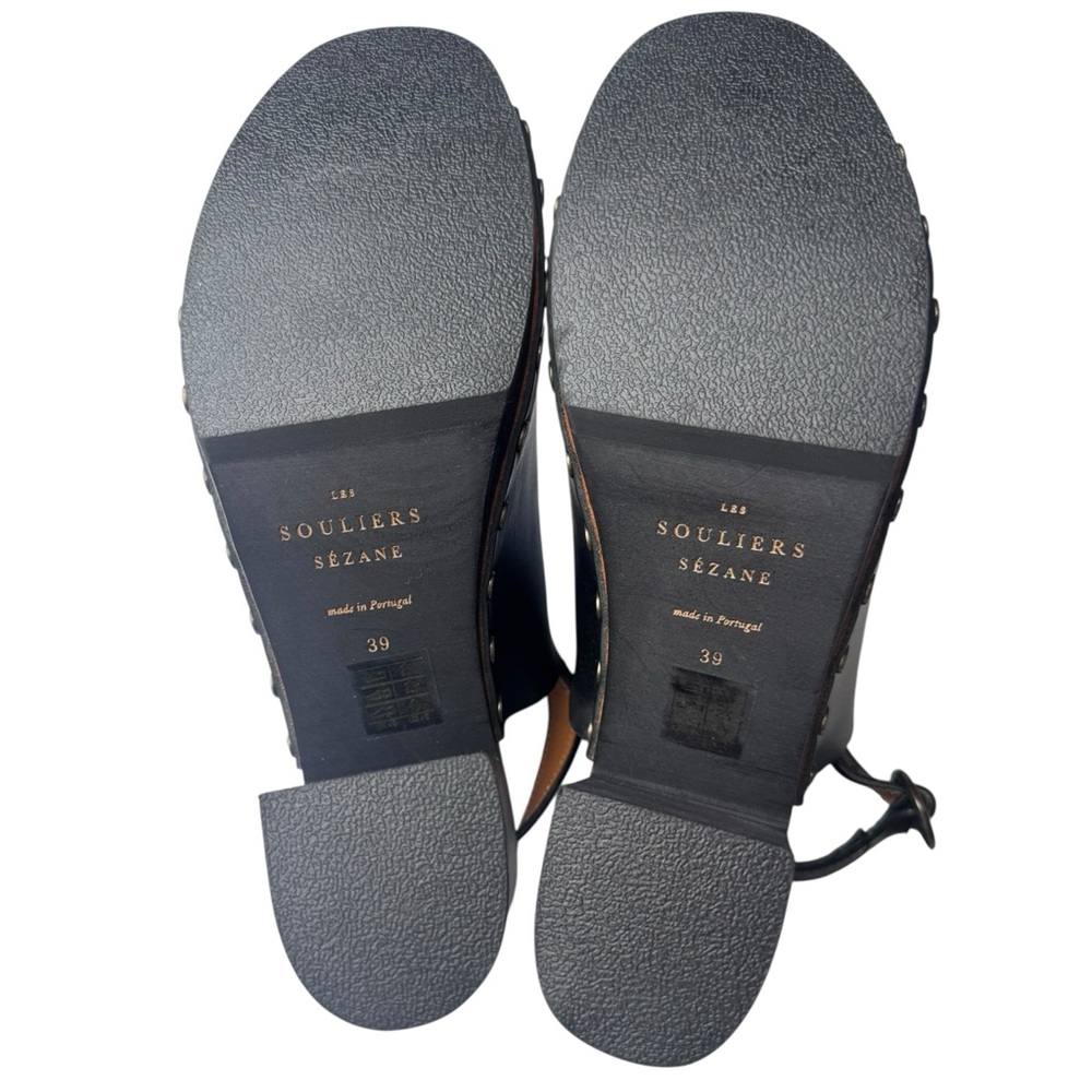 Sezane Black Leather Mules with Gold Accents - Picture 6 of 10